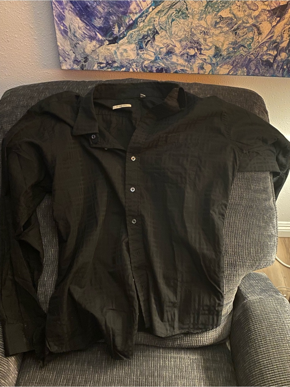 Burberry Black Men's Subtle-Pattern Button-Up Dress Shirt